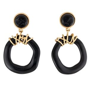 Tory Burch black + gold wrapped door knocker lightweight statement earrings